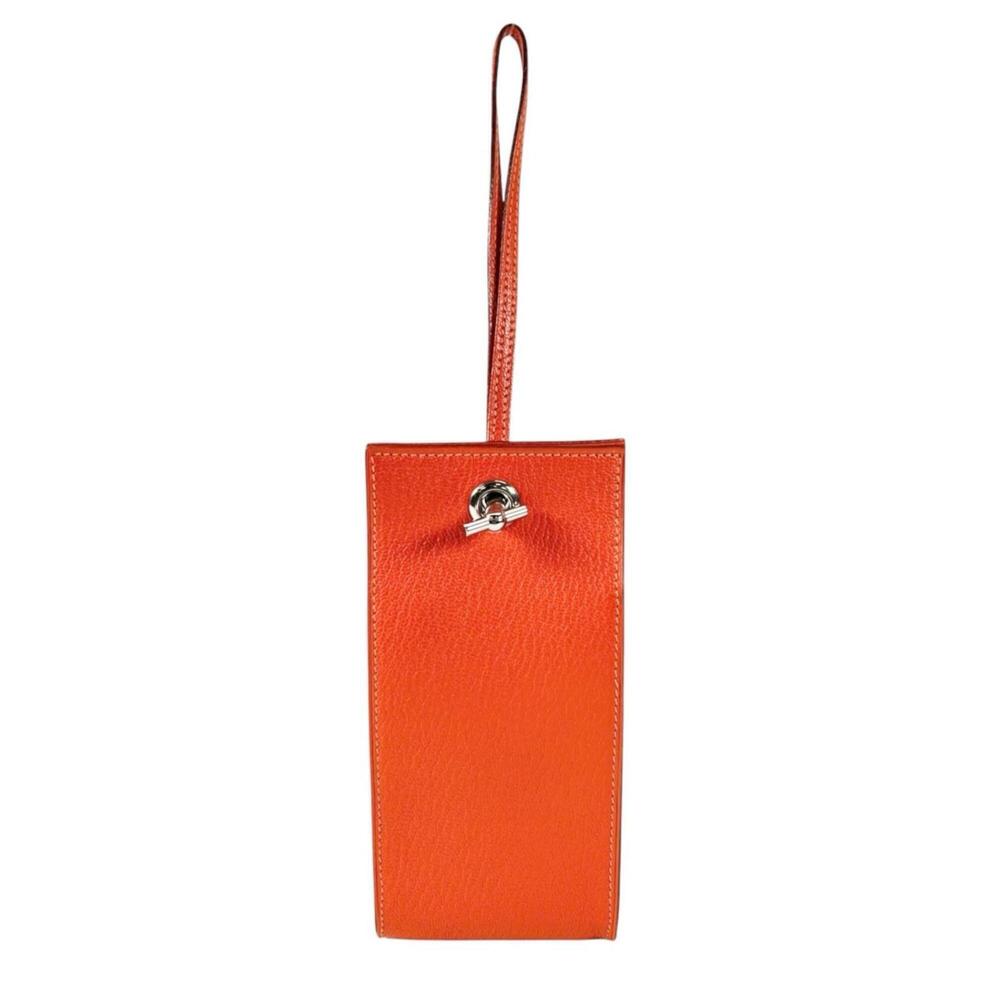 HERMES Vespa Pouch Bag, Chevre Mysore, Orange, Silver, Silver Hardware, Women's